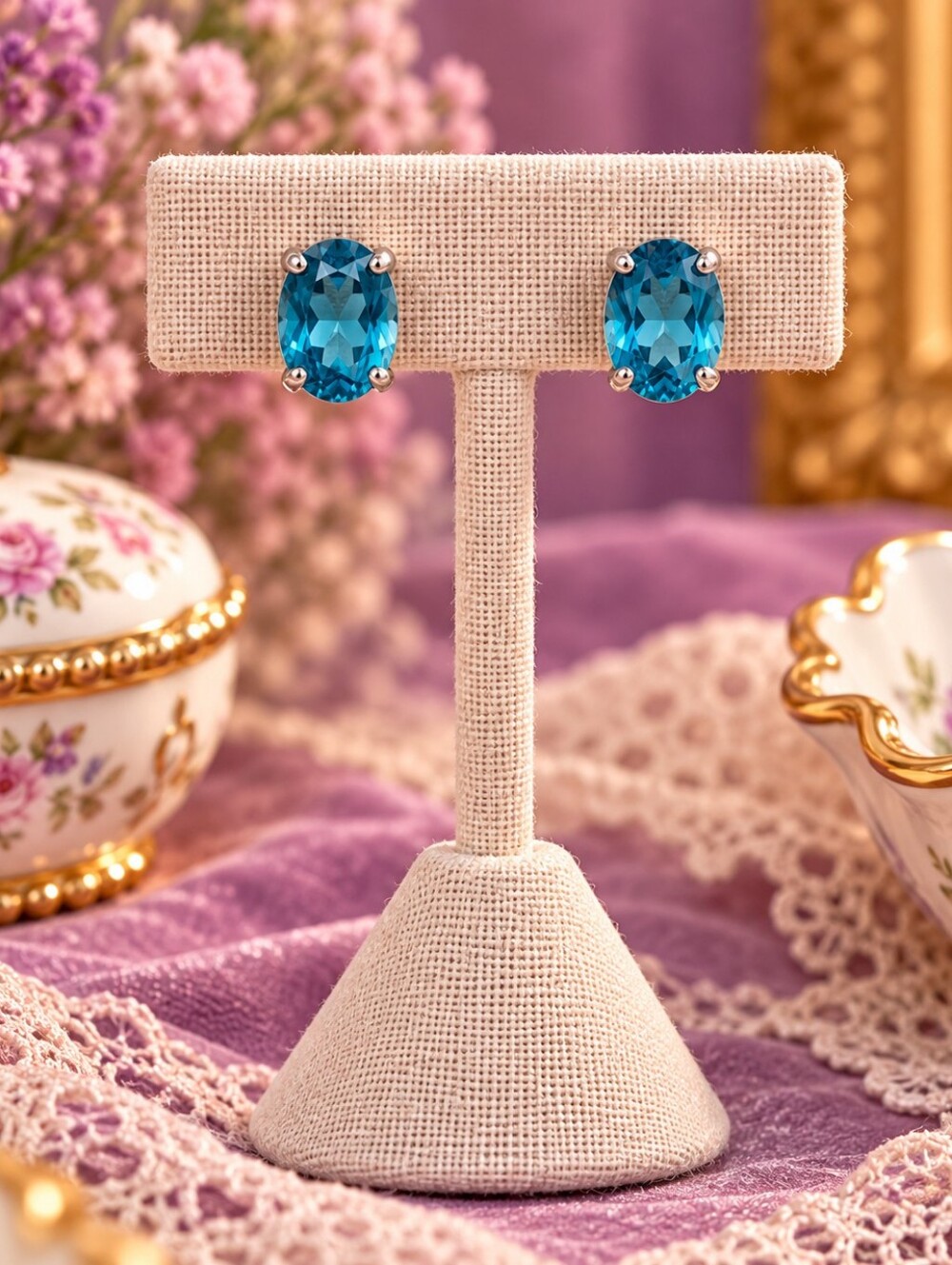 💙 INDICOLITE Crystal Blue Oval Stud Earrings